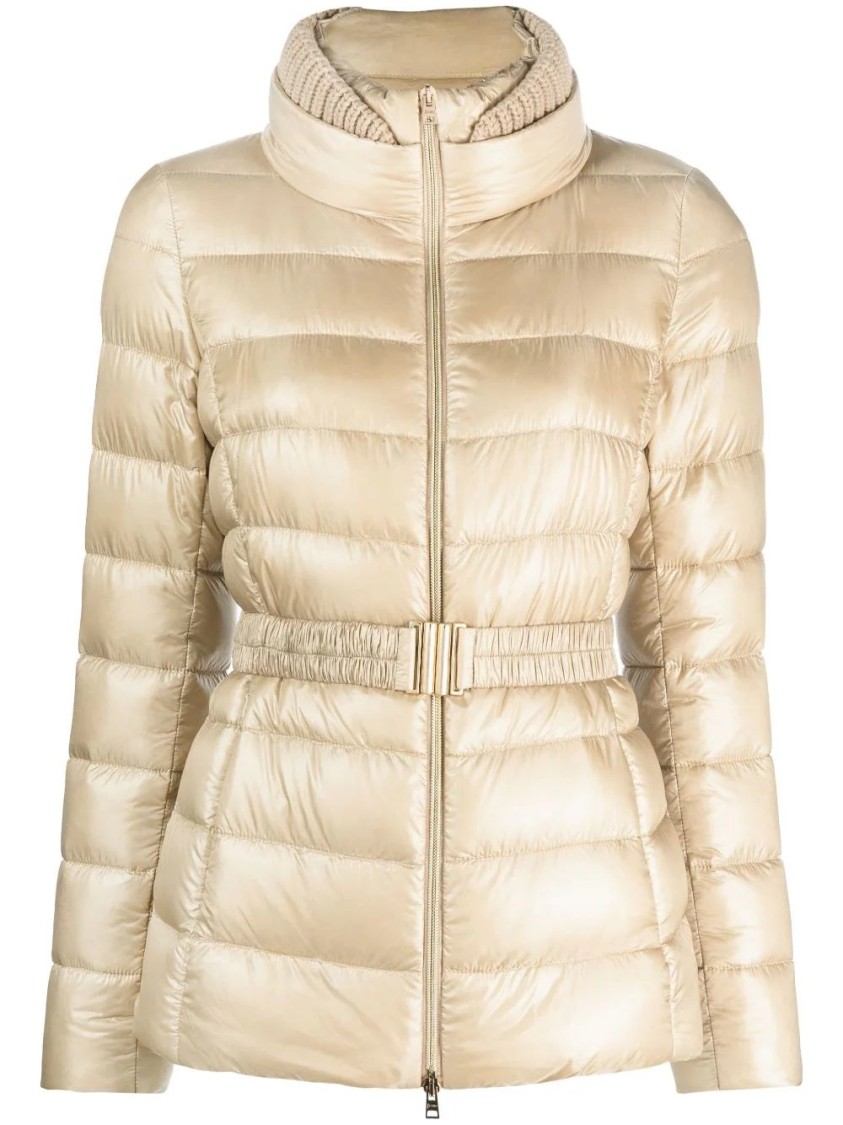 Herno Quilted Beige Puffer Jacket With Belted Waist In Neutral