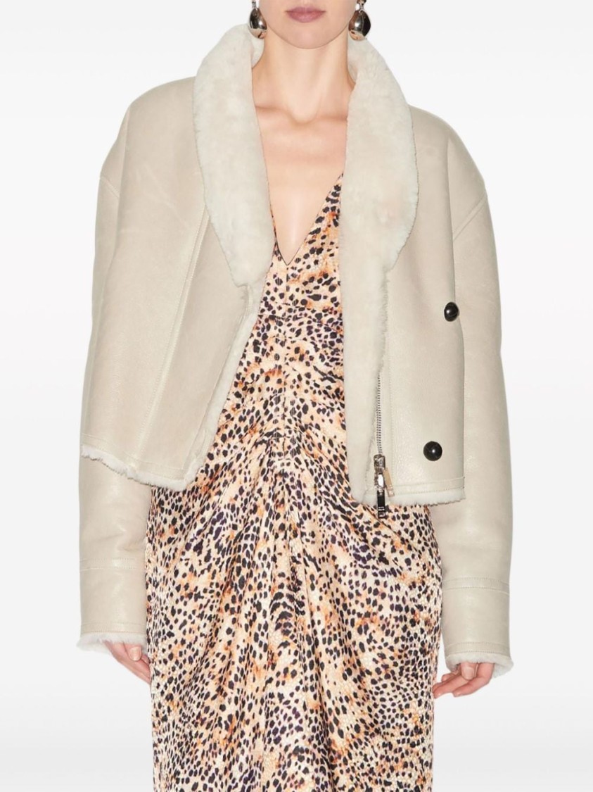 Isabel Marant Eriana Shearling-trimmed Leather Jacket In Neutrals