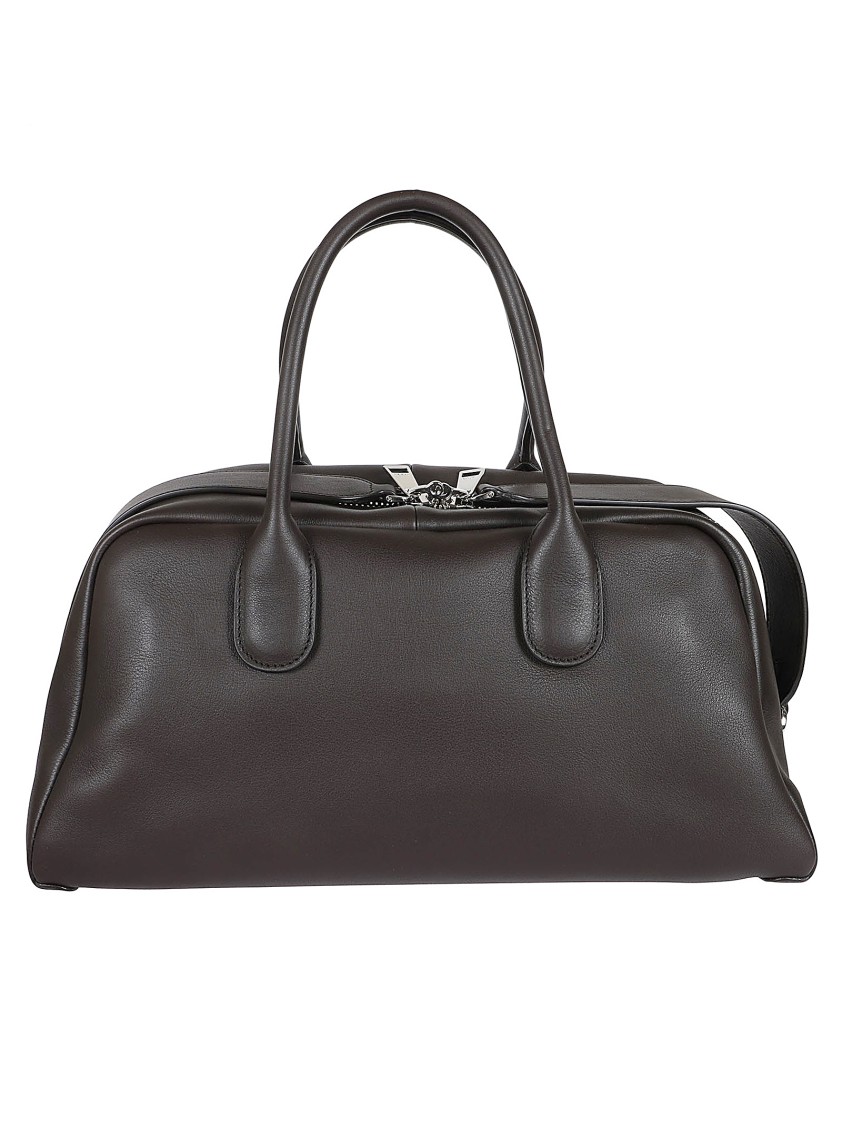 Tod's Structured Brown Leather Shoulder Bag With Polished Finish In Gray