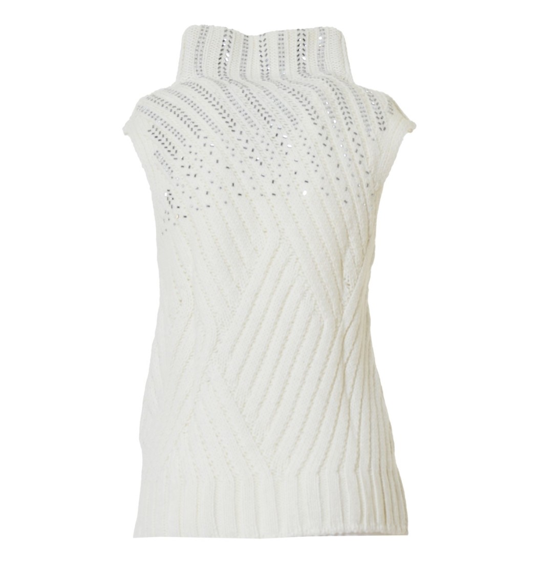 Ermanno Scervino Cream Virgin Wool Vest With Crystals In White