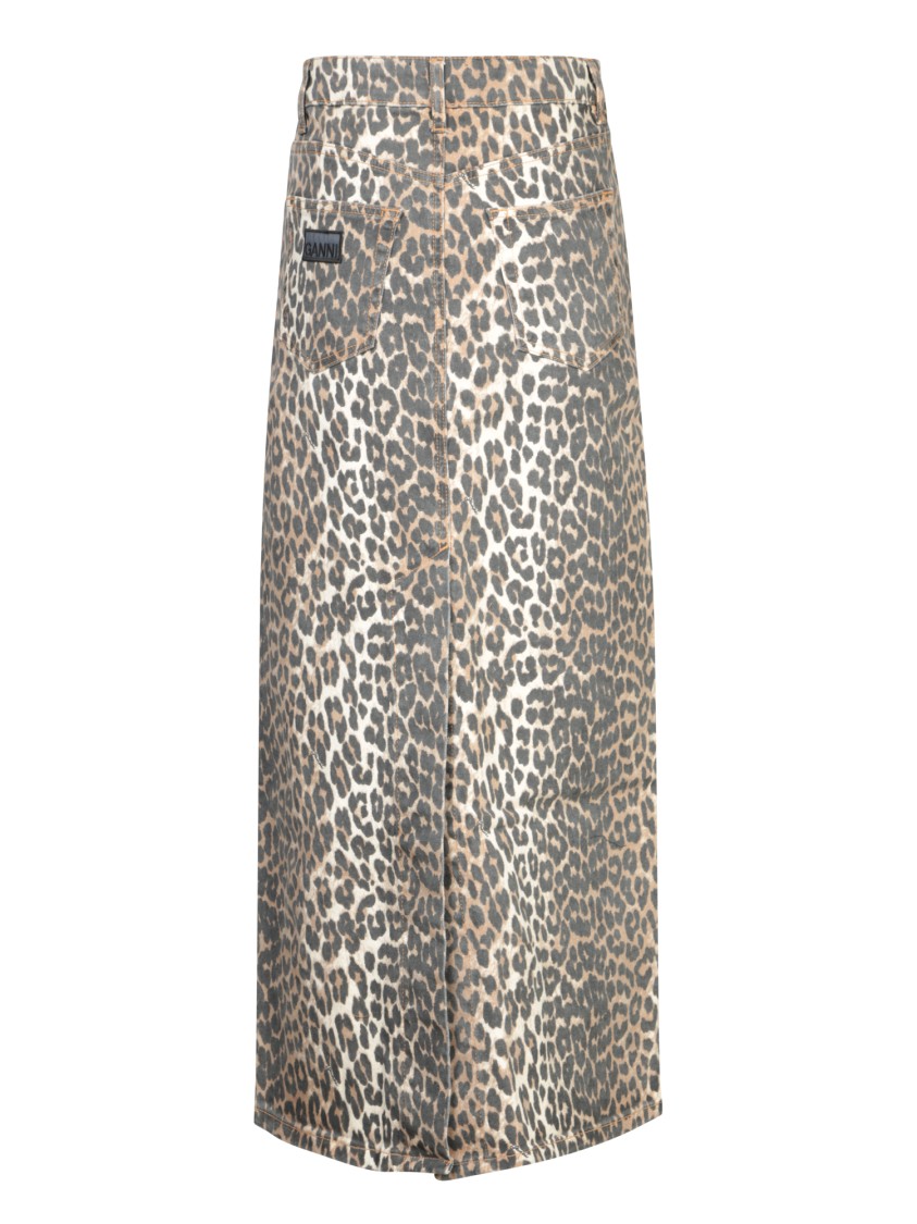 Ganni + Net Sustain Leopard-print Organic Denim Maxi Skirt In Multicolor