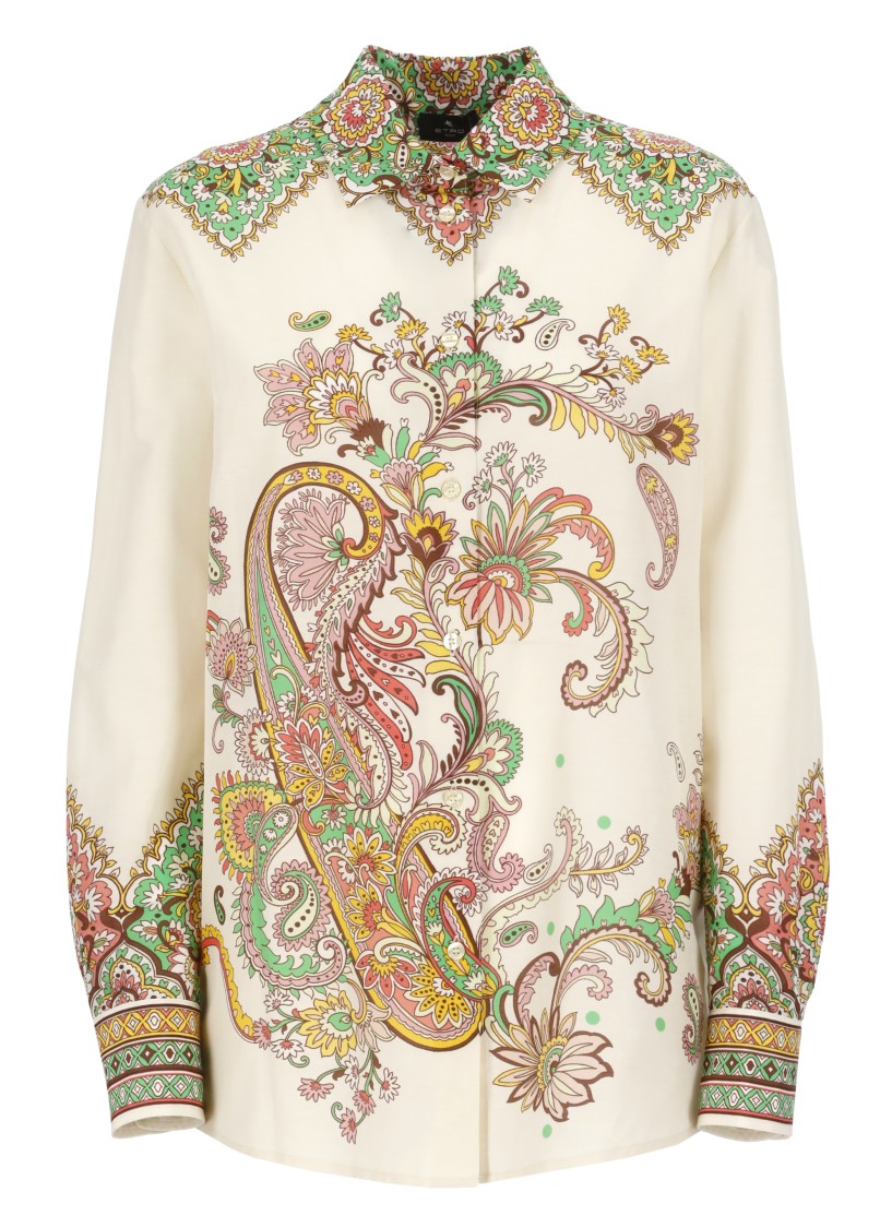 Etro Multicolor Shirt With Classic Collar And All-over Paisley Print In Cotton And Silk Woman In Neutrals