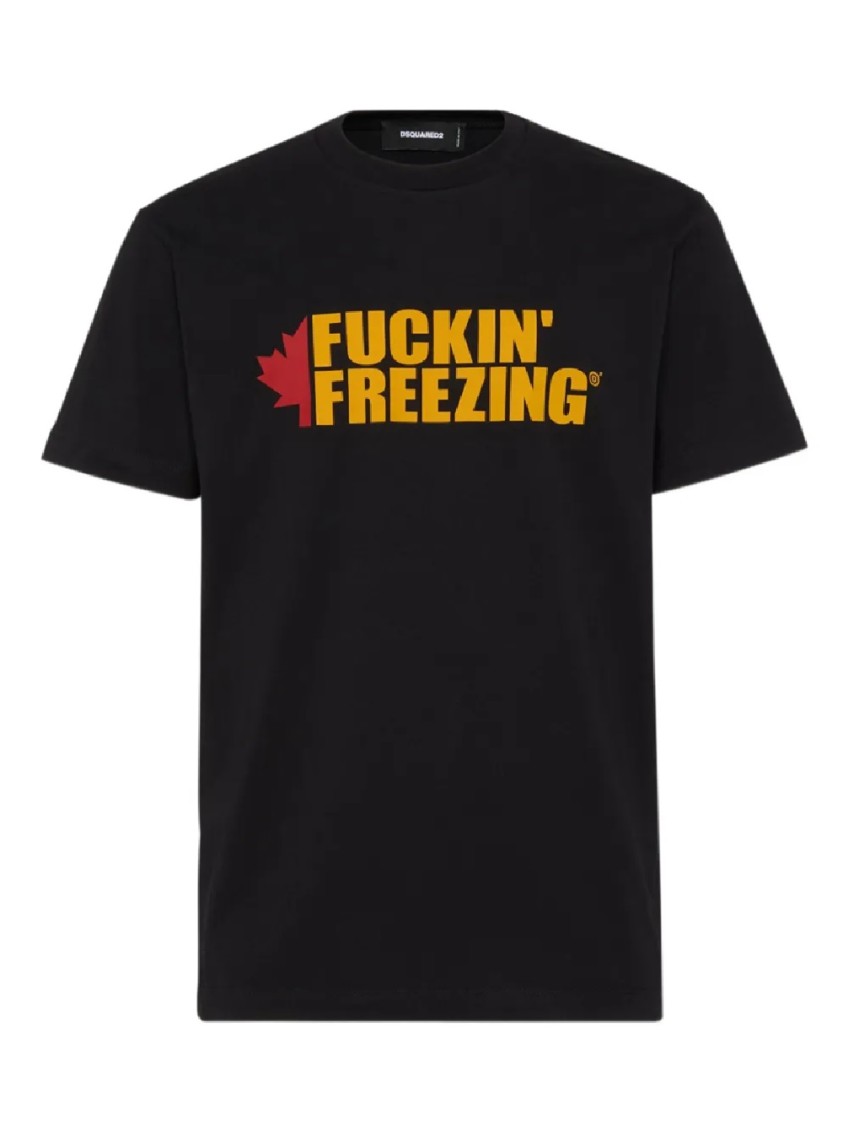 Dsquared2 Black Crewneck T-shirt With Print On The Front And Logo Lettering On The Rear In Cotton Man In Black
