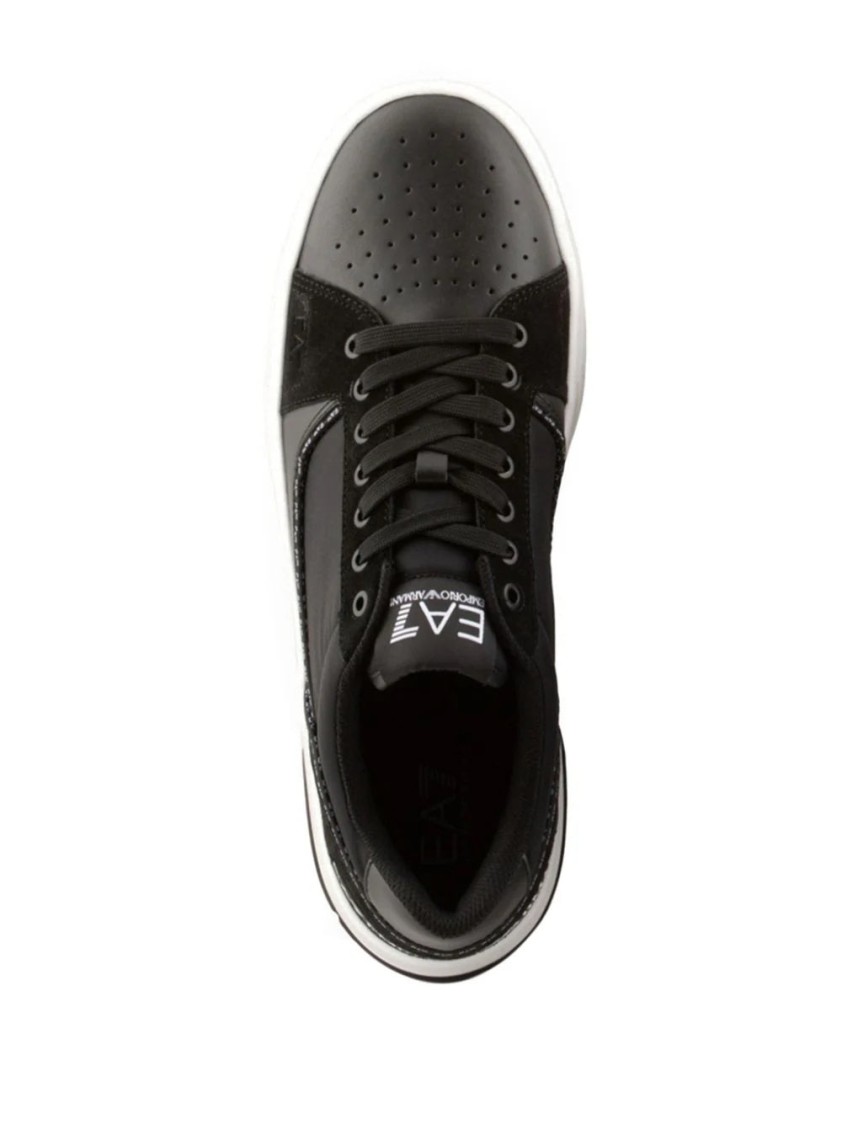 Ea7 Emporio Armani Black Trainers With Smooth And Perforated Leather In Black