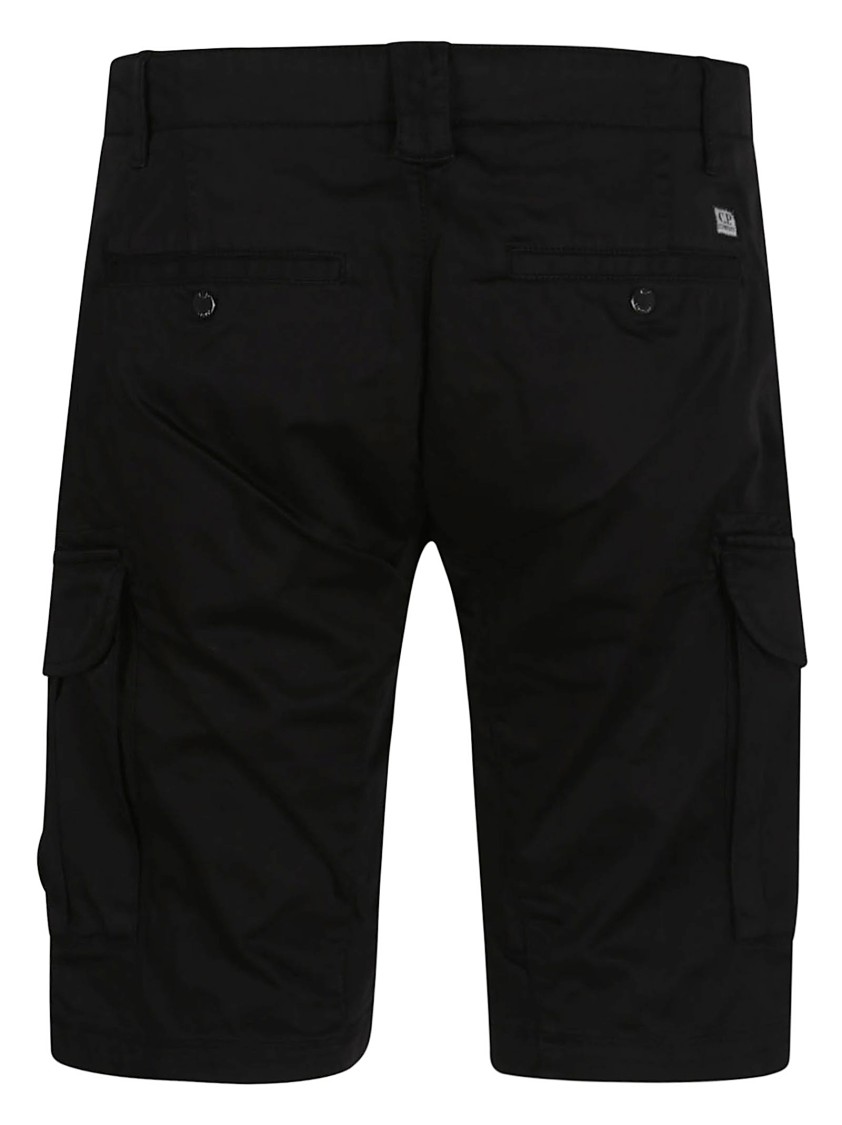 Shop C.p. Company Black Stretch Satin Cargo Shorts With Iconic Lens Detail