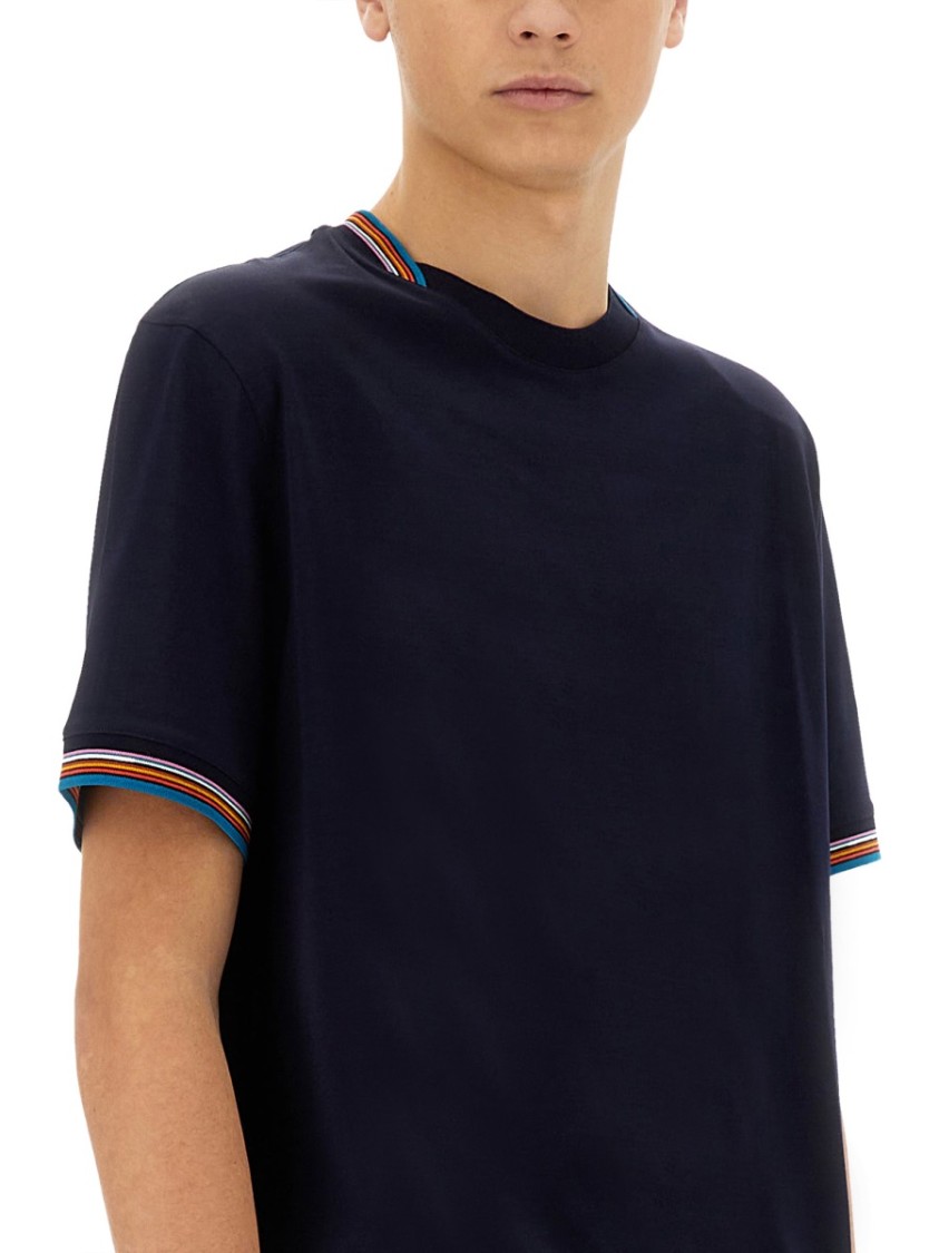 Shop Paul Smith Cotton T-shirt With Colorful Striped Accents In Blue