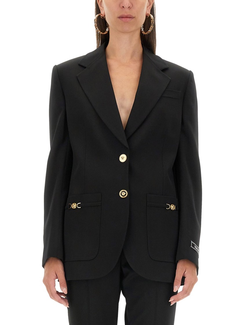 Shop Versace Oversized Single-breasted Blazer In Black