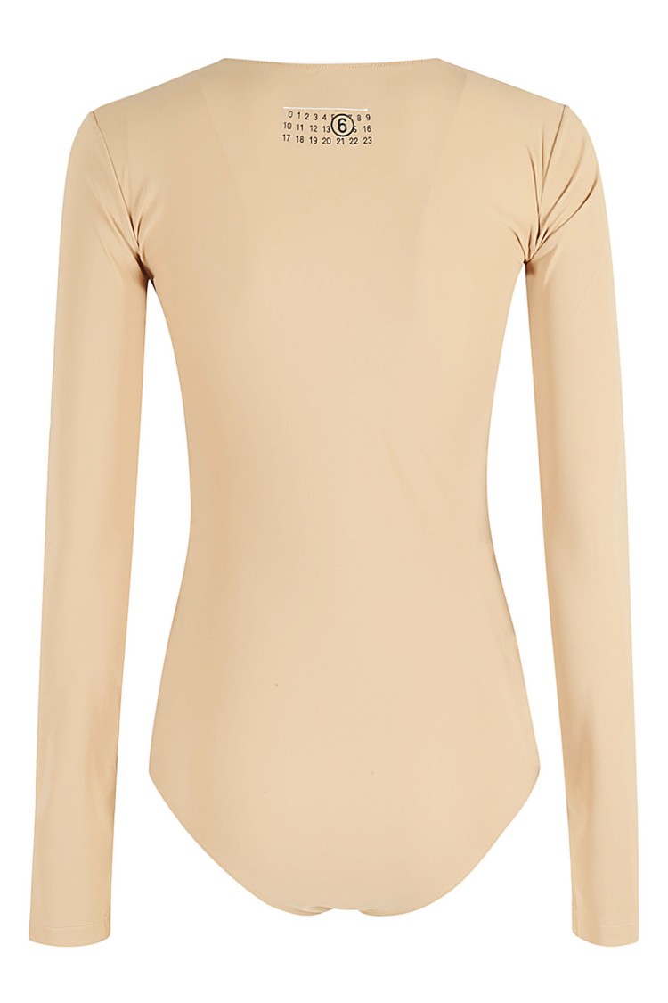Mm6 Maison Margiela Mm6 By Maison Margiela Stretch Lycra Bodysuit With Snap Button Closure In Neutrals