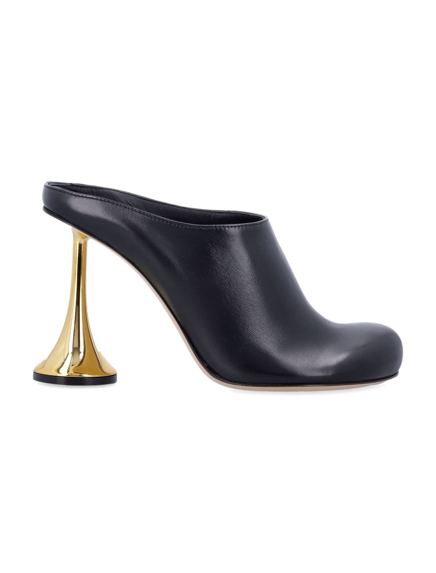 Coperni Black Leather Mules With Sculptural Gold-heel Design In Black