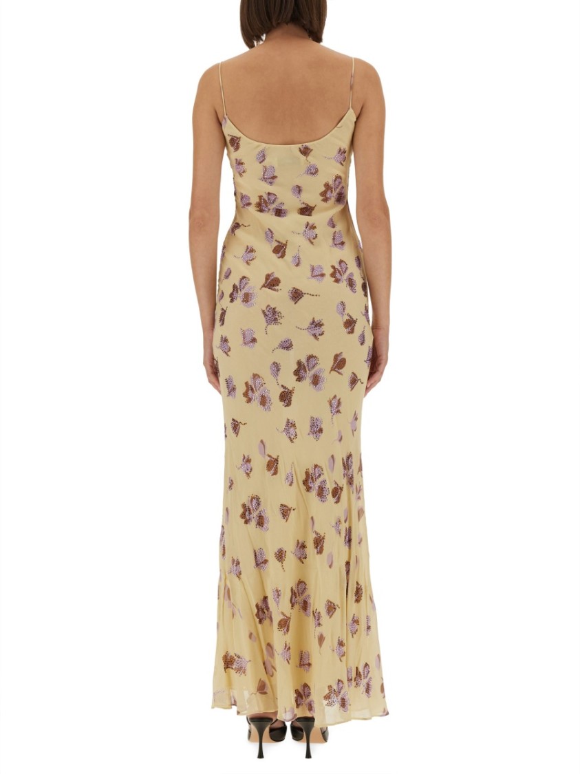 Self-portrait Long Dress With Floral Pattern In Brown