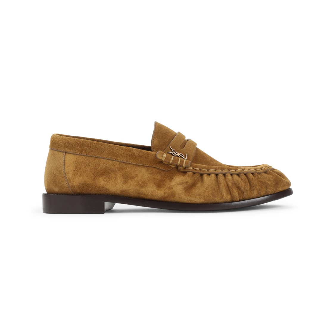 Saint Laurent Gathered Suede Loafers With Decorative Strap