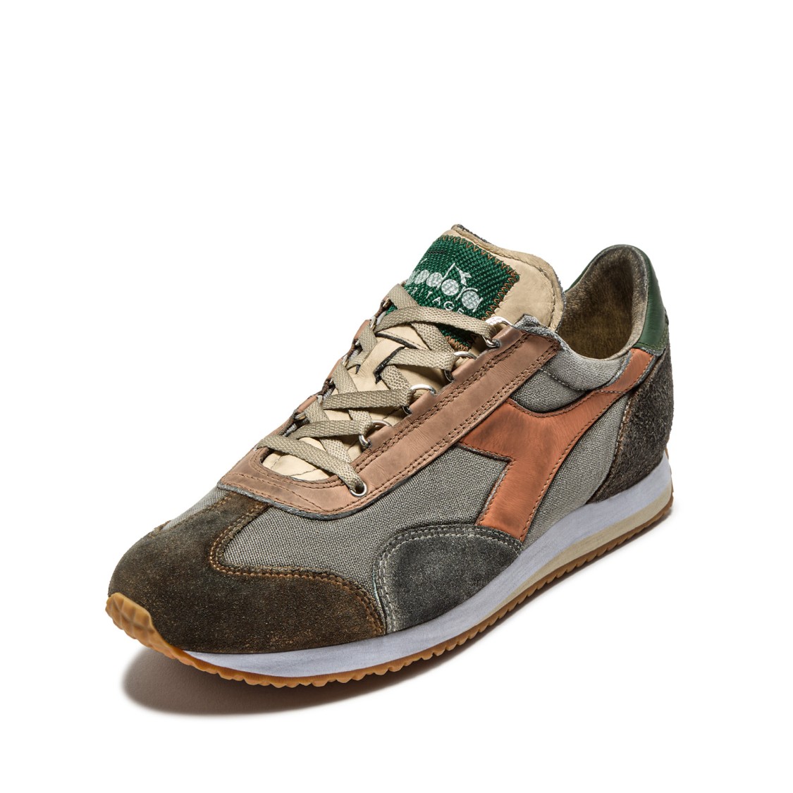 Diadora Stonewash Brown And Gray Heritage Equipe Sneakers In Brown