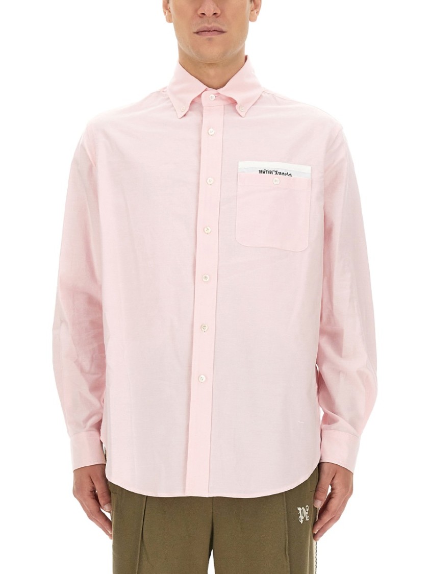 Palm Angels Logo-patch Cotton Shirt In Pink