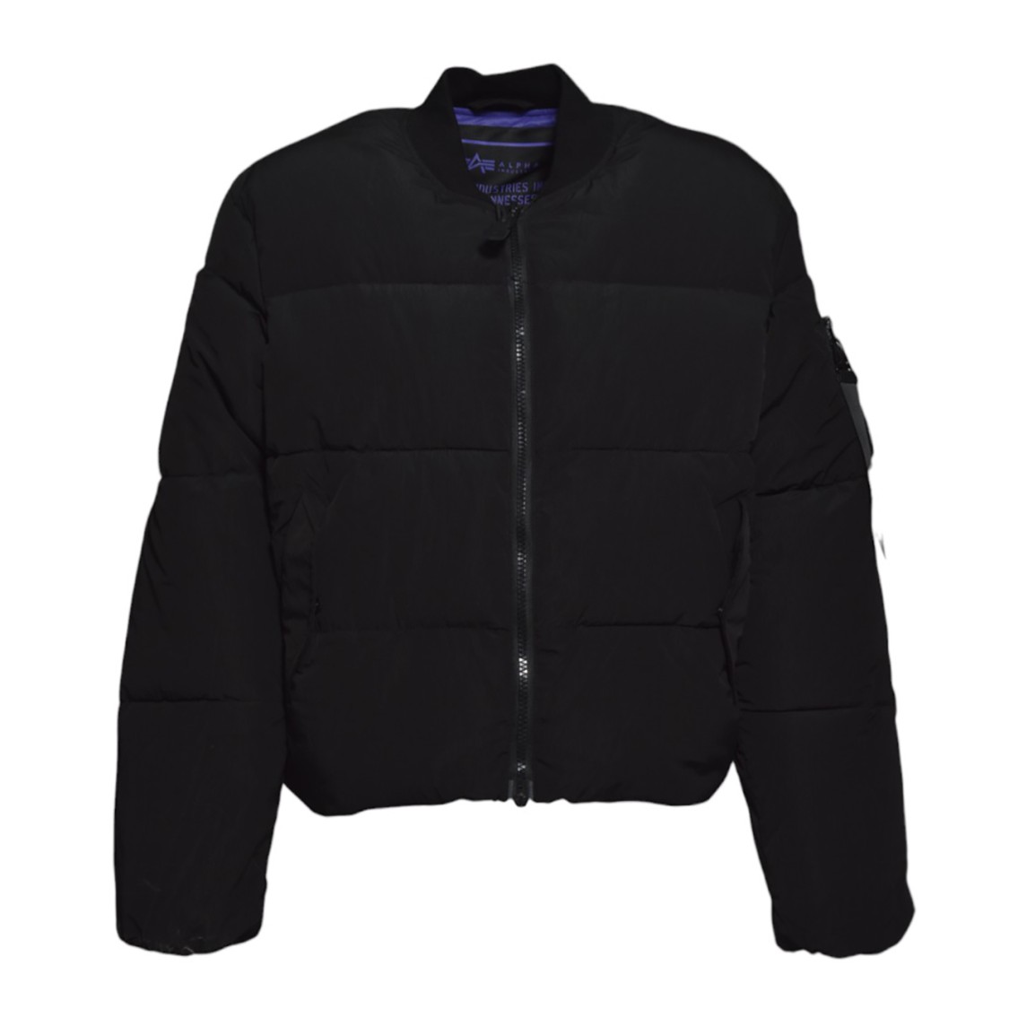 Alpha Industries Cropped Bomber-style Ma-1 Puffer Jacket With Utility Pocket In Black