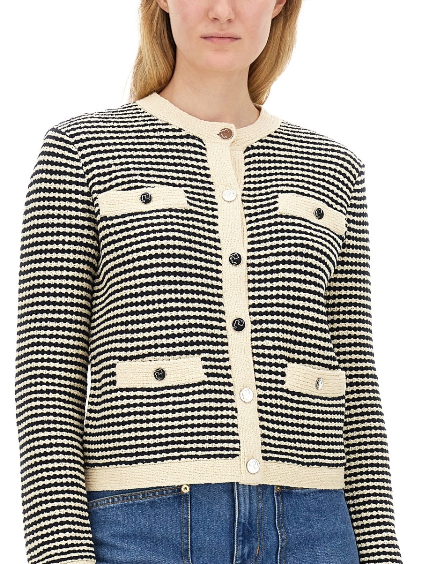 Tory Burch Kendra Contrasting-trim Striped Cardigan In Blue