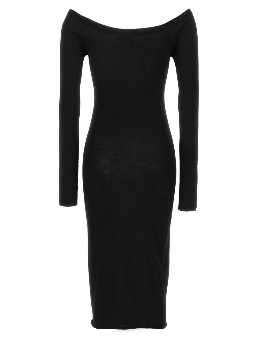 Off-white Viscose Knit Midi Dress With Logo Intarsia In Black