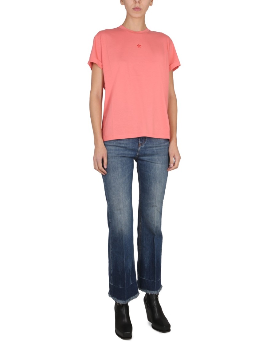 Stella Mccartney Embroidered Detail Crewneck T-shirt With Short Sleeves In Pink