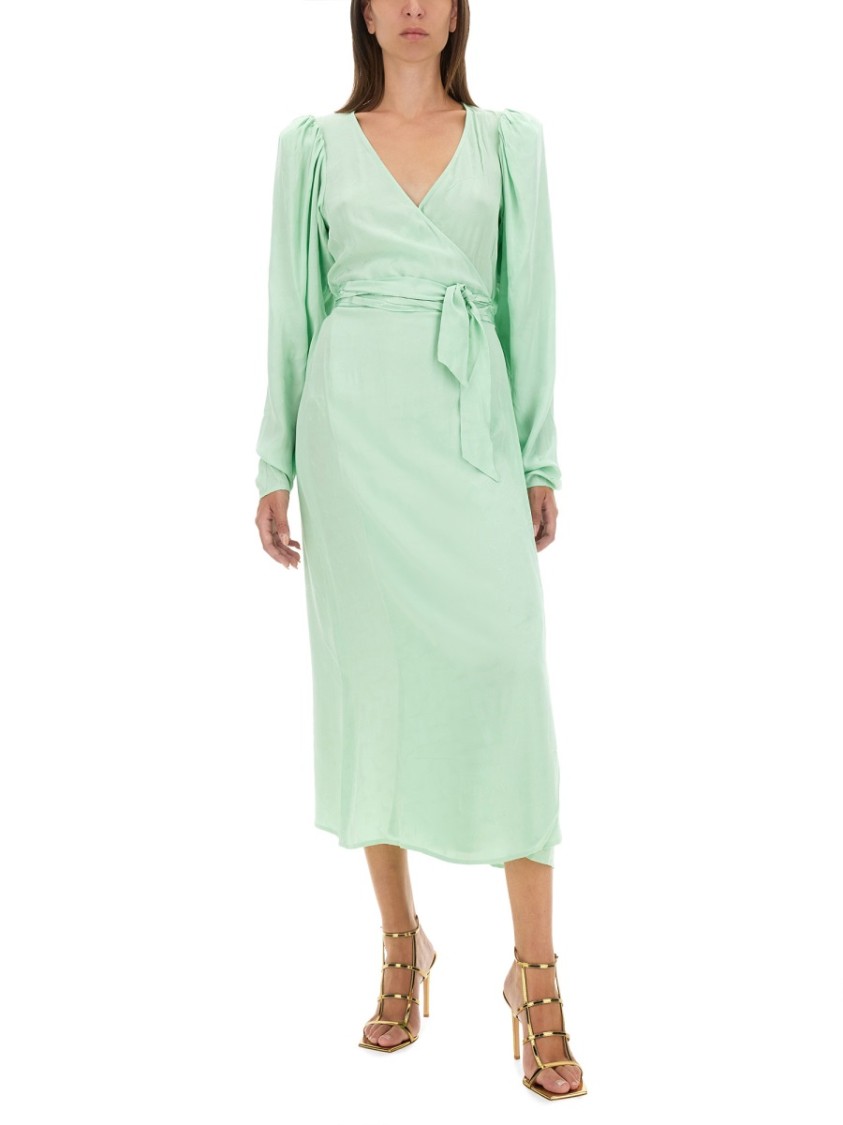 Rotate Birger Christensen Rotate Wrap Midi Dress With Deep V-neckline In Green
