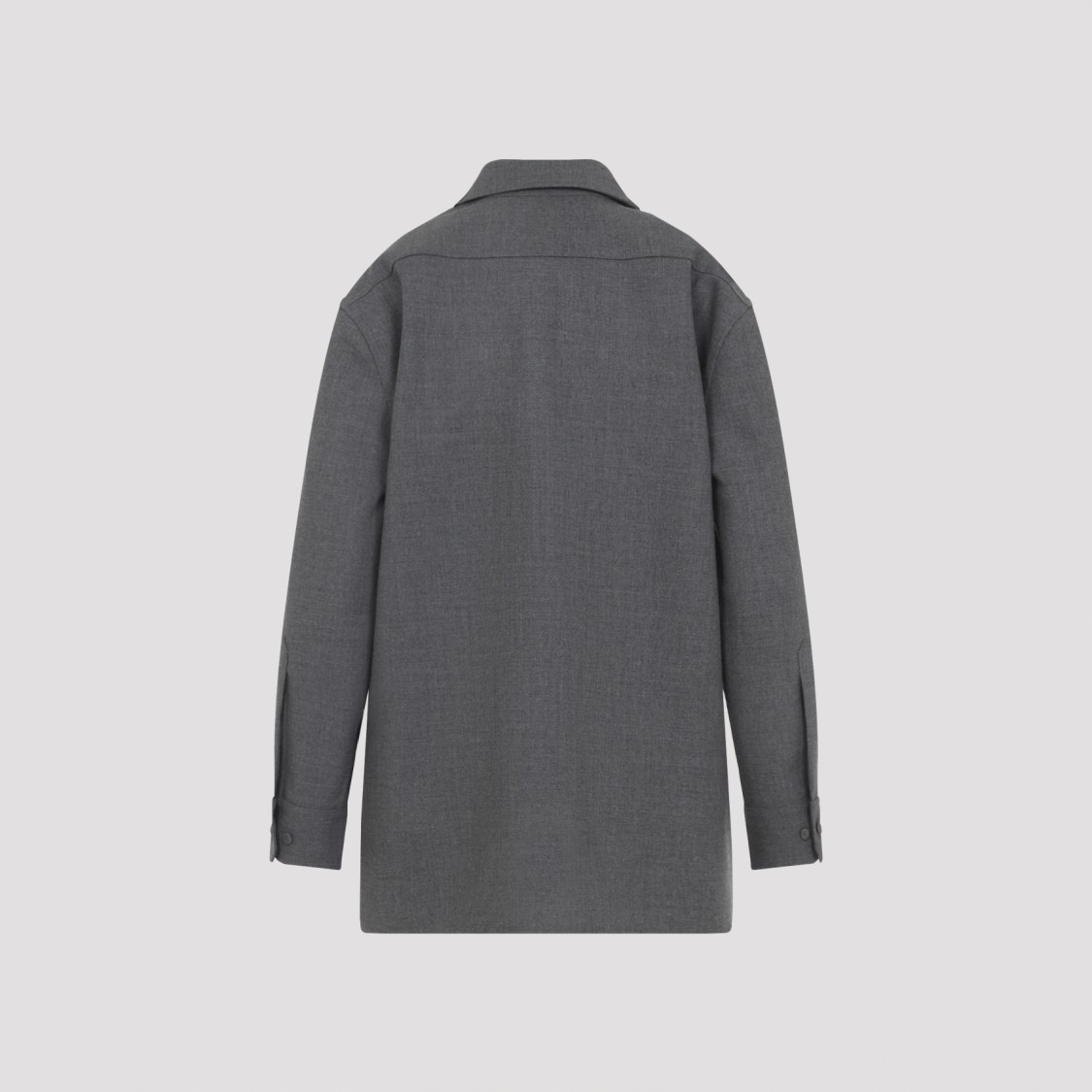 Jil Sander Relaxed Fit Grey Wool Shirt With Pearl Trim And Flap Pockets In Gray