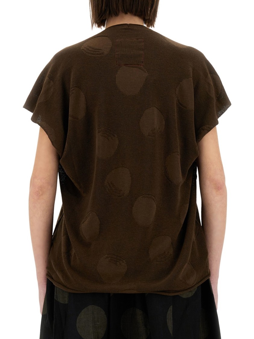 Uma Wang Polka Dot Detailed Crewneck Knitted Top In Brown