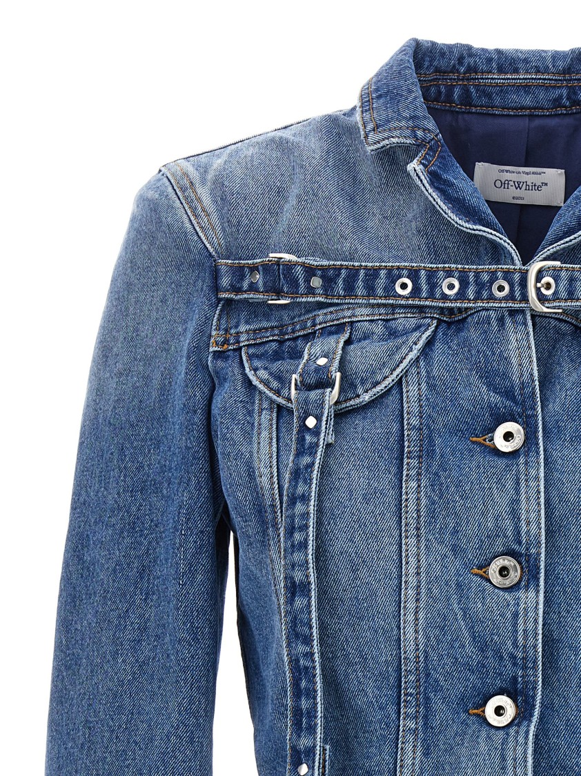 Off-white Cropped Cotton Denim Jacket In Blue