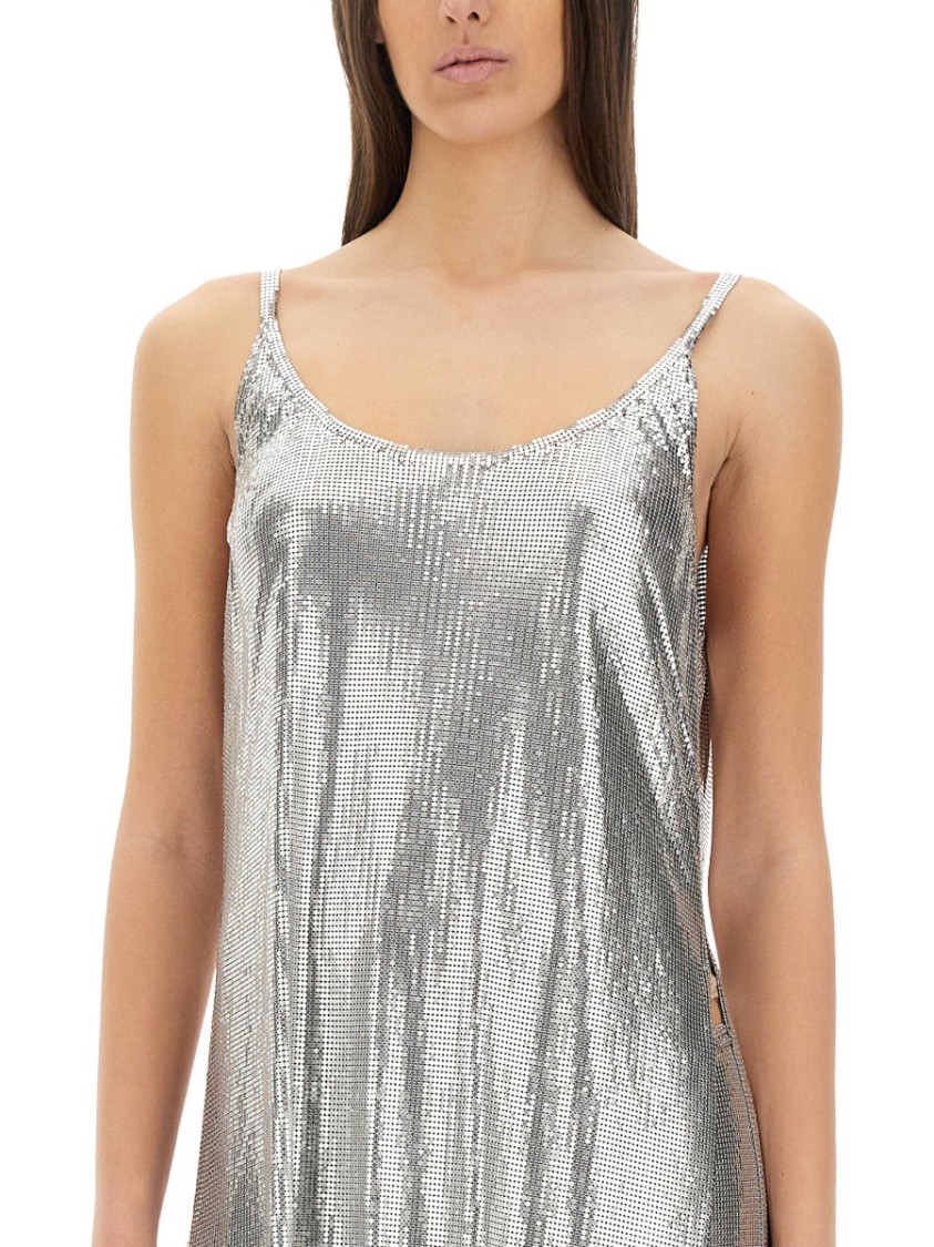 Rabanne Metallic Mesh Tank Top With Side Slits In Silver