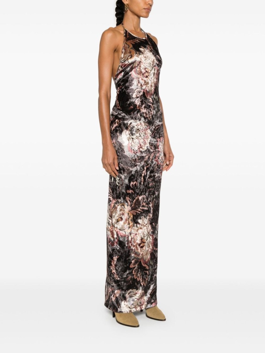 Shop Etro Grey Halterneck Long Dress