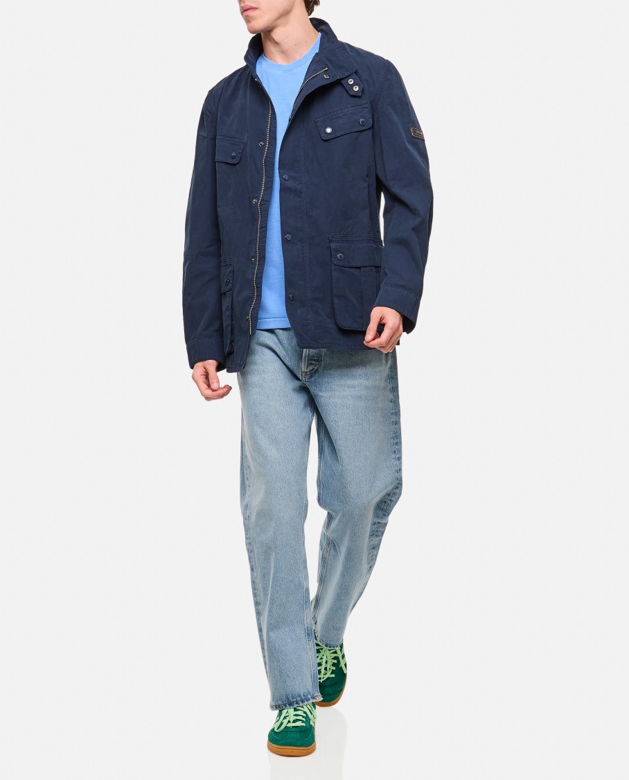 Barbour Front Button Closure Jacket With Ribbed Collar In Blue