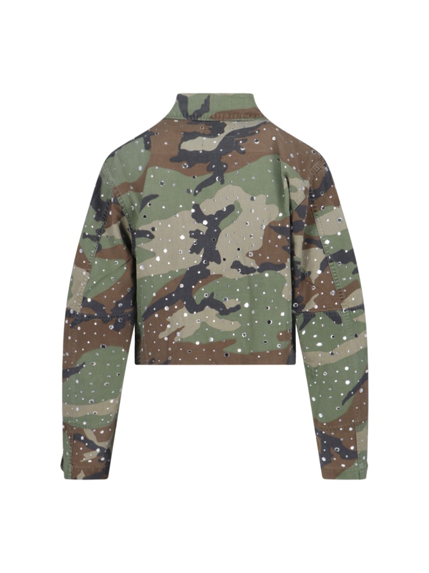Rossano Prini Camouflage Crop Jacket In Brown And Green Cotton
