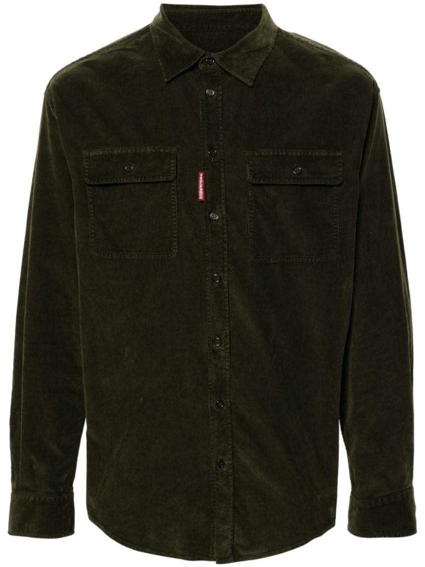 DSQUARED2 DSQUARED2 CLASSIC WHITE BUTTON-UP SHIRT WITH TEXTURED FABRIC AND CHEST POCKETS