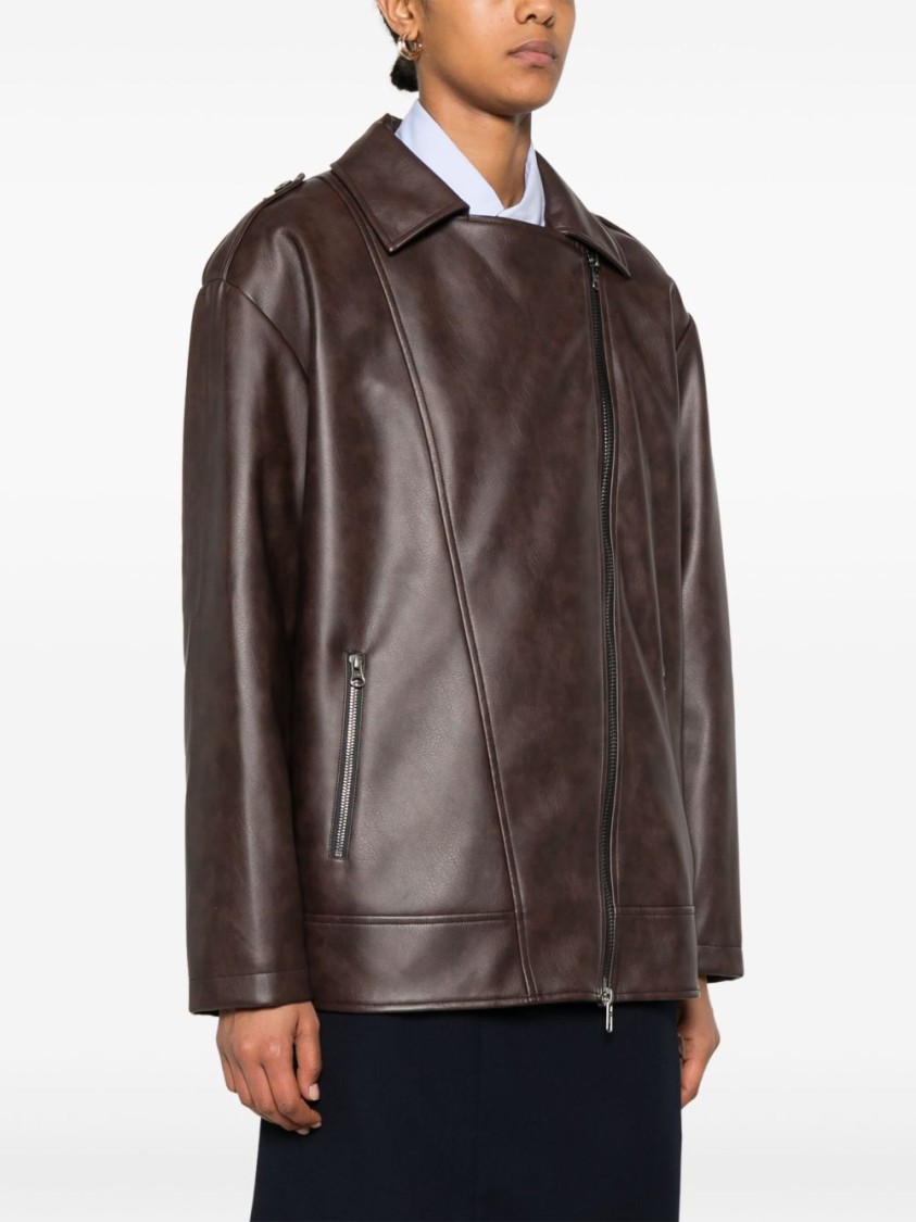 Le Sully Studio Chocolate Brown Vintage Faux Leather Viktor Biker Jacket