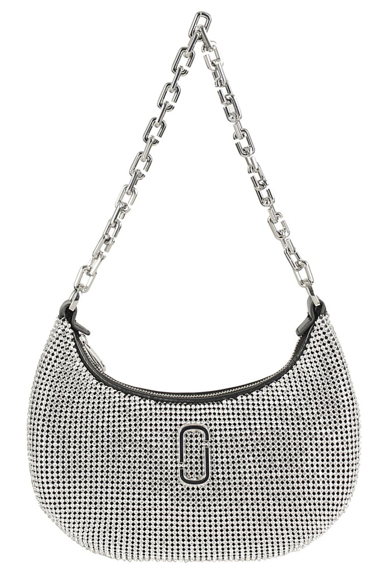 Marc Jacobs Crescent-shaped Small Curve Bag With Rhinestone Embellishment In Metallic