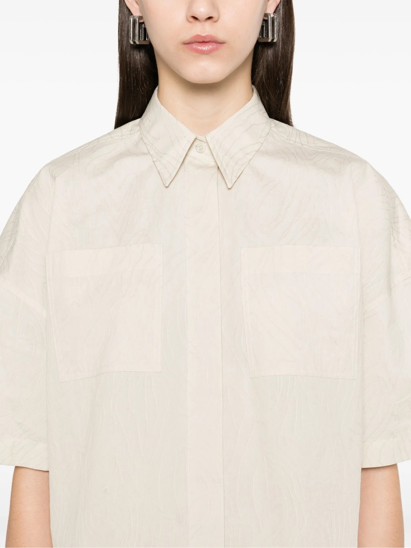 Brunello Cucinelli Short-sleeved Relaxed Fit Shirt With Textured Fabric In Neutrals