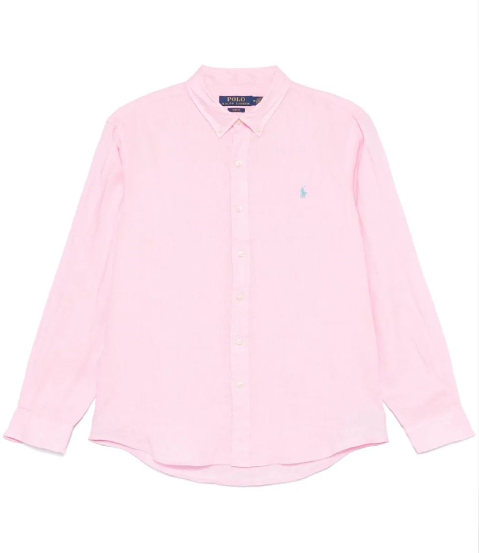 Polo Ralph Lauren Lightweight Linen Long Sleeve Shirt In Pink