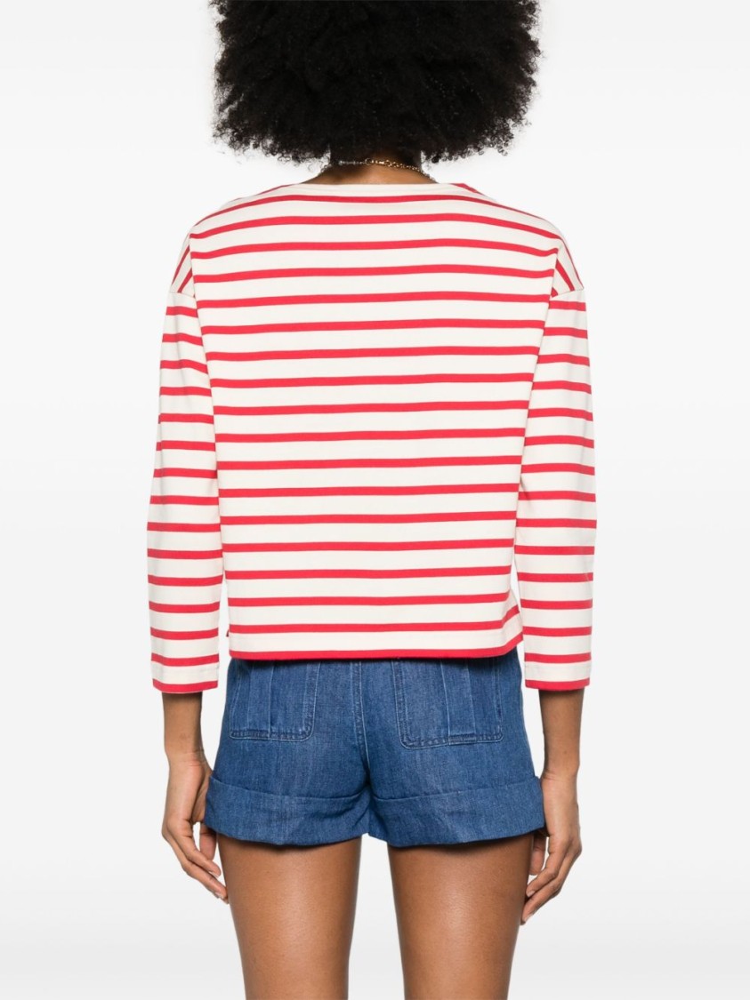 Valentino Womens Avorio Rosso Striped Brand-print Cotton-jersey T-shirt