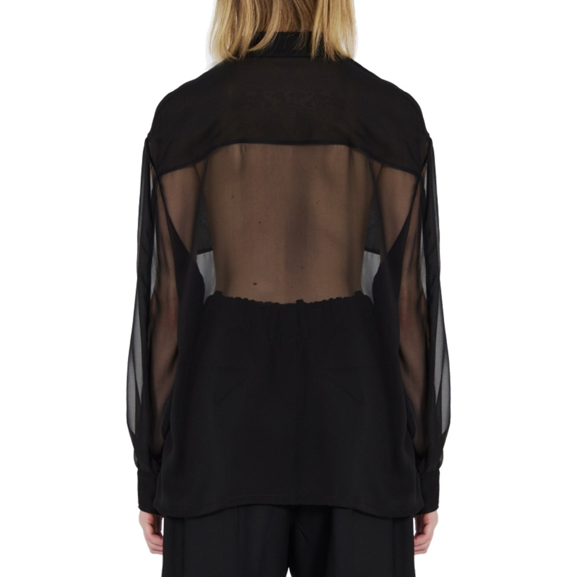 Saint Laurent Silk Crepe Muslin Shirt In Black
