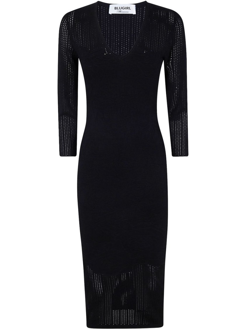 Blugirl Fitted Midi Dress With Deep V-neckline In Black
