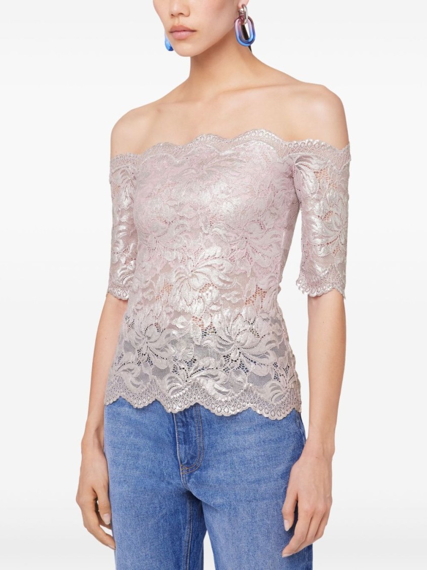 Rabanne Off-the-shoulder Lace Top With Floral Patterns