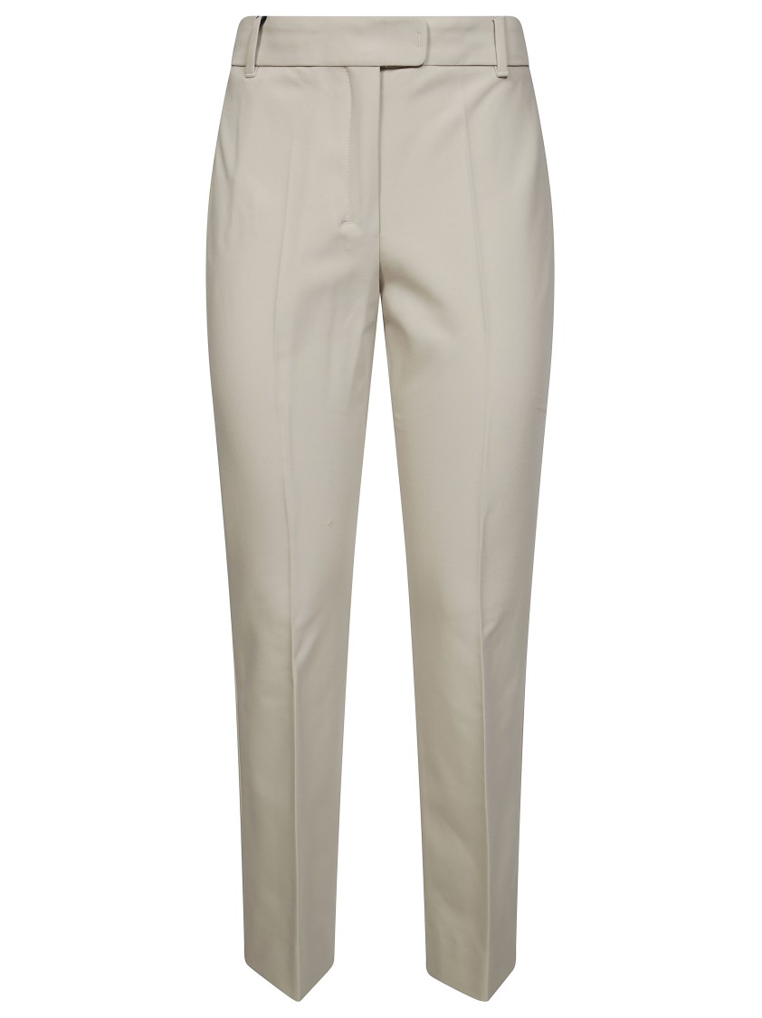Max Mara Tailored Straight-leg Cotton Pants With Structured Waistband In Gray
