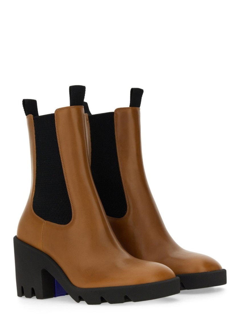 Burberry Leather Boots With High Block Heel In Brown