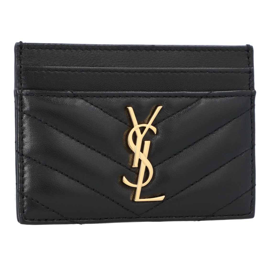 Saint Laurent Cassandre Matelassé Card Case In Lambskin Black In Black