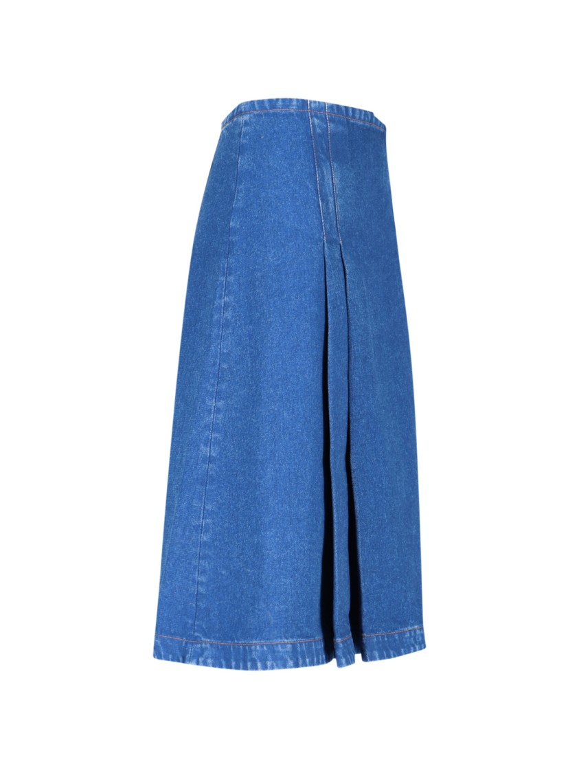 Marni Denim High Waist Midi Skirt With Pleated Detail In Blue