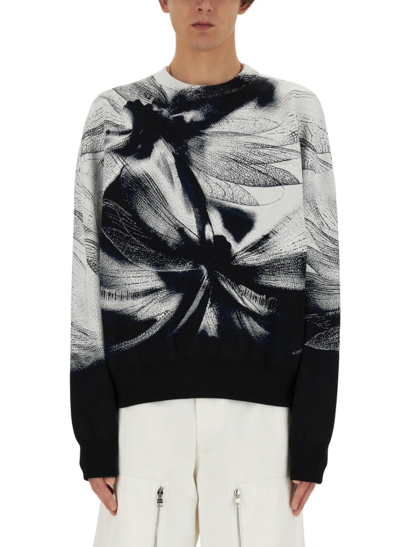 Alexander Mcqueen Blackwhite Printed Stretch Sweater In Multicolor