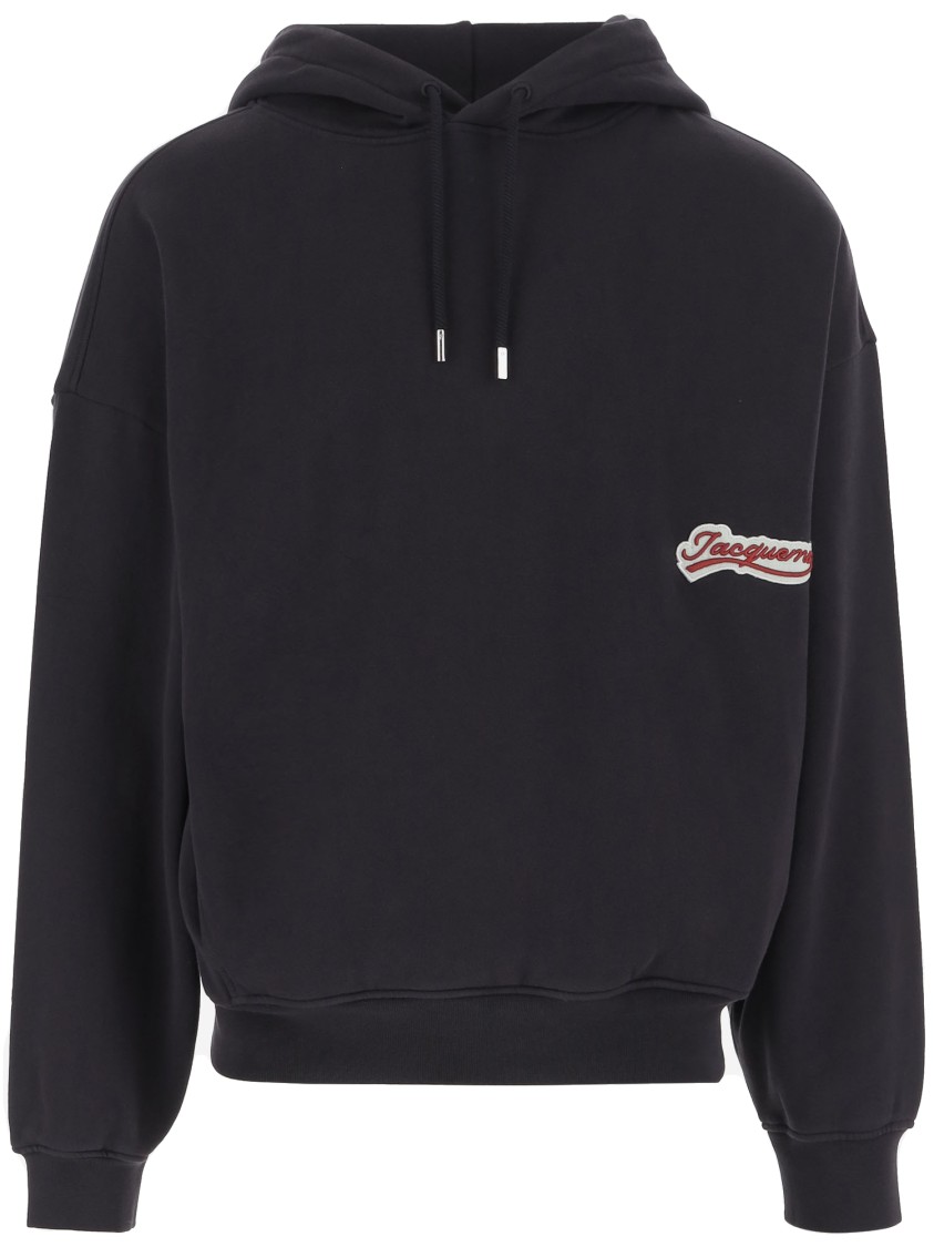 Jacquemus Cotton Sweatshirt With Embroidered Varsity Patch In Black