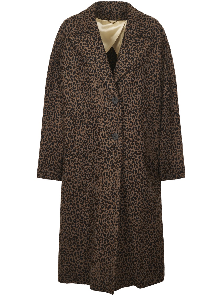 Golden Goose Cocoon Coat In Faded Leopard Jacquard Wool In Brown