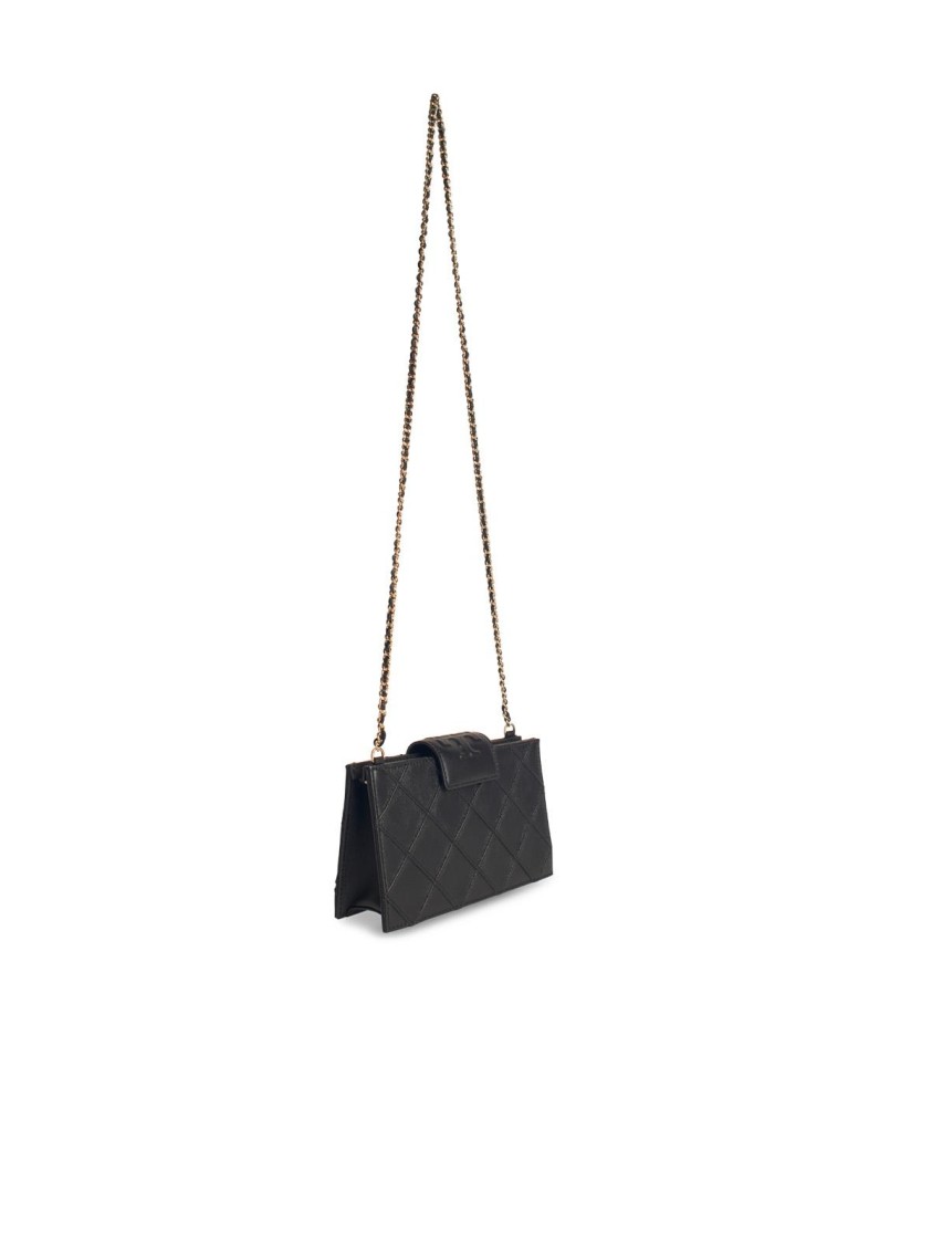 Tory Burch Fleming Mini Chain Wallet In Quilted Leather Design In Black