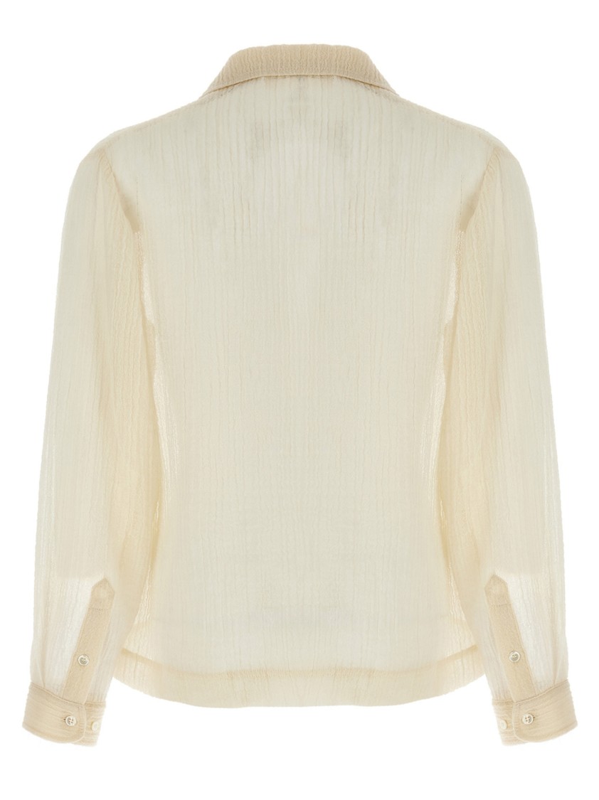 Séfr Jagou Camp-collar Open-knit Merino Wool-gauze Shirt In Neutral