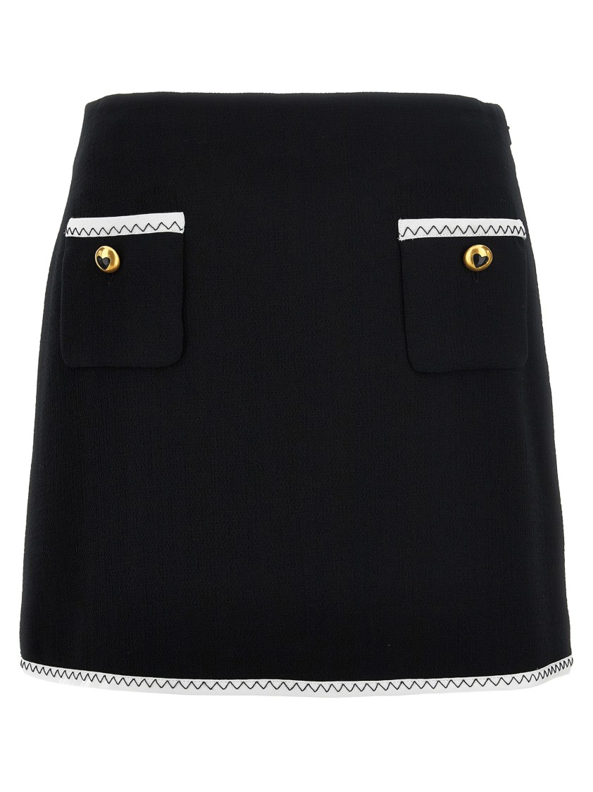 Moschino Heart-button Crepe Skirt With Grosgrain Detail In Black