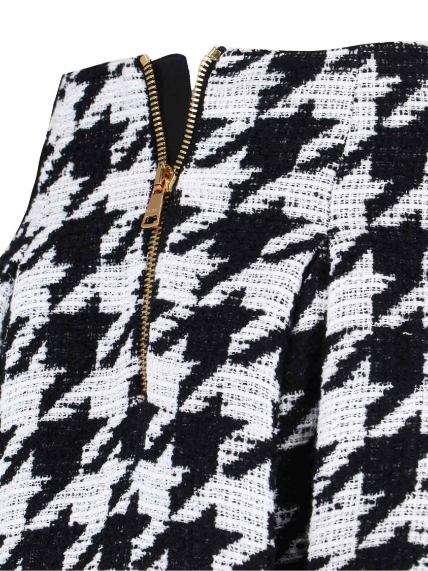 Balmain Houndstooth Check Tweed Flared Skirt In Multi