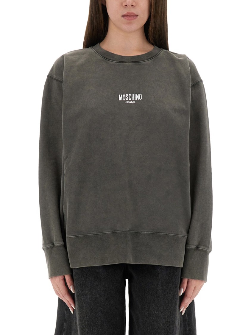 Moschino Relaxed Fit Cotton Sweatshirt With Front Logo In Gray